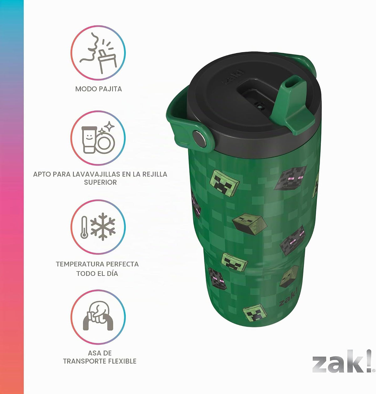 Zak Designs Minecraft Siply Sutton - Vaso para la escuela o viajes,...