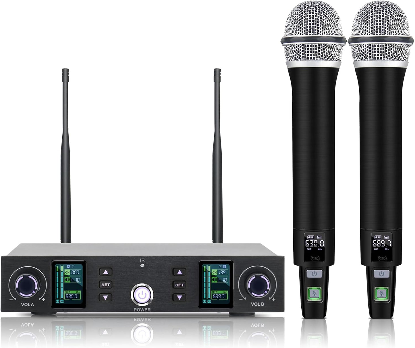 Kelghua Dual UHF Sistema de micrófono inalámbrico portátil de metal...