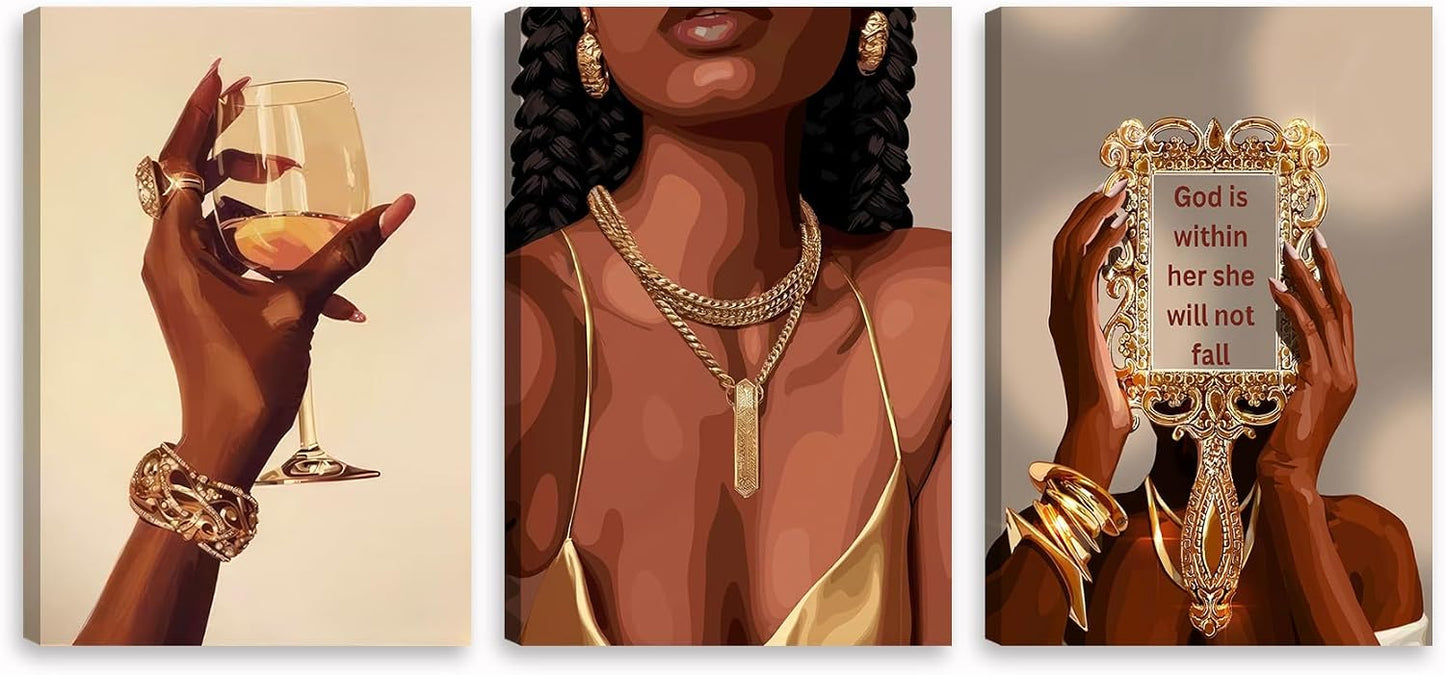 3 piezas de arte de pared de niña negra, mujeres afroamericanas, cu...