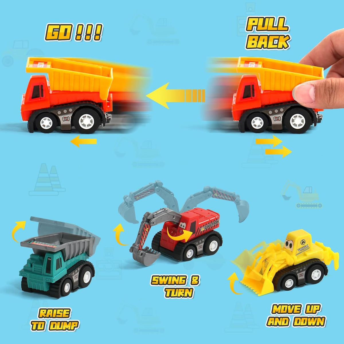 Juego de vehículos de construcción que se empujan para atrás, de pl...
