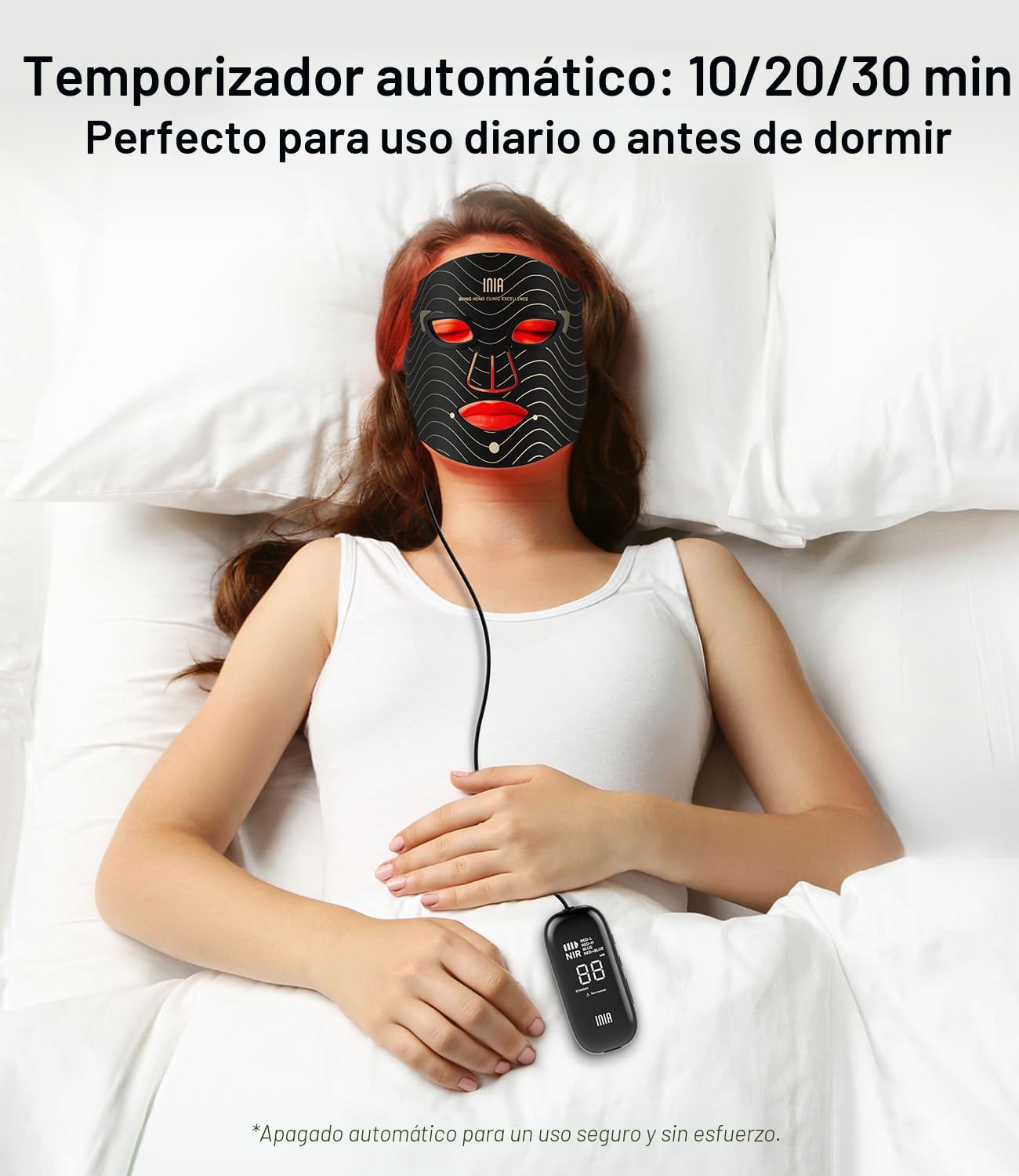 INIA Máscara de terapia de luz roja para cara, 4 modos de luz con N...