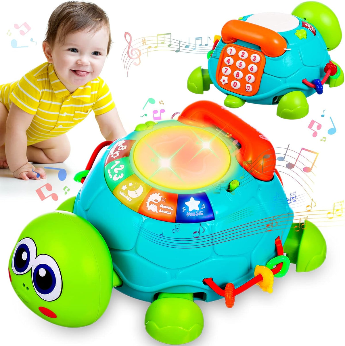 Juguetes para bebés de 6 a 12 meses, tortuga musical para gatear, j...