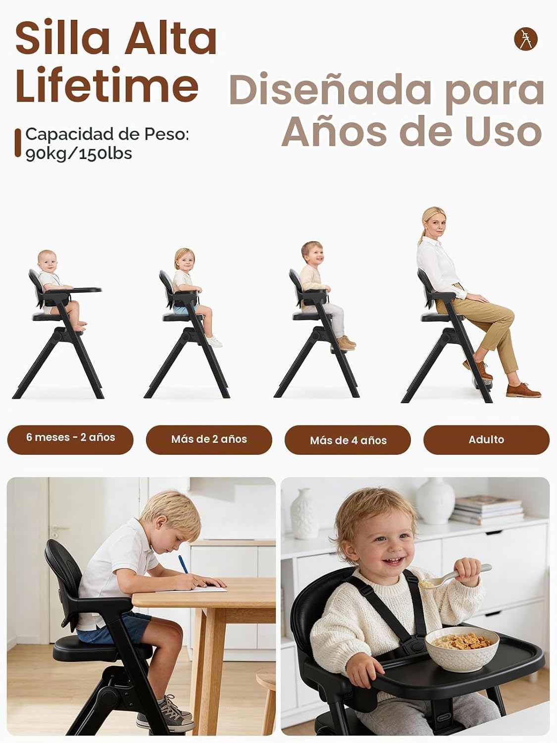 Meetaglow Sillas altas para bebés y niños pequeños, silla alta para...