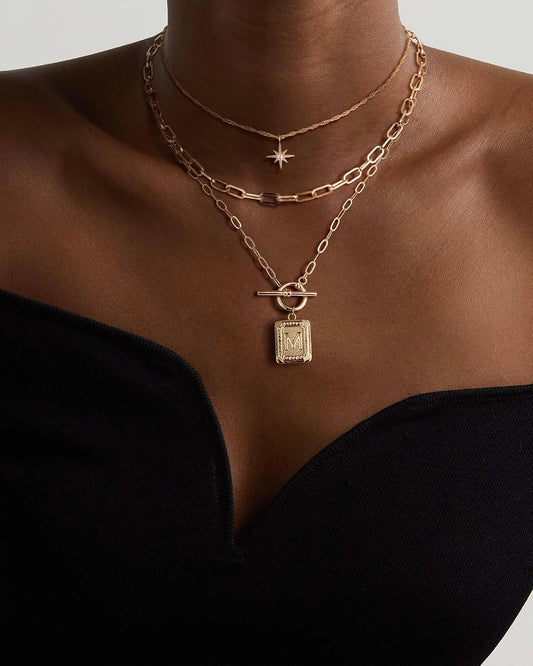 MJartoria Collares con iniciales en capas para mujer, modernos, cha...