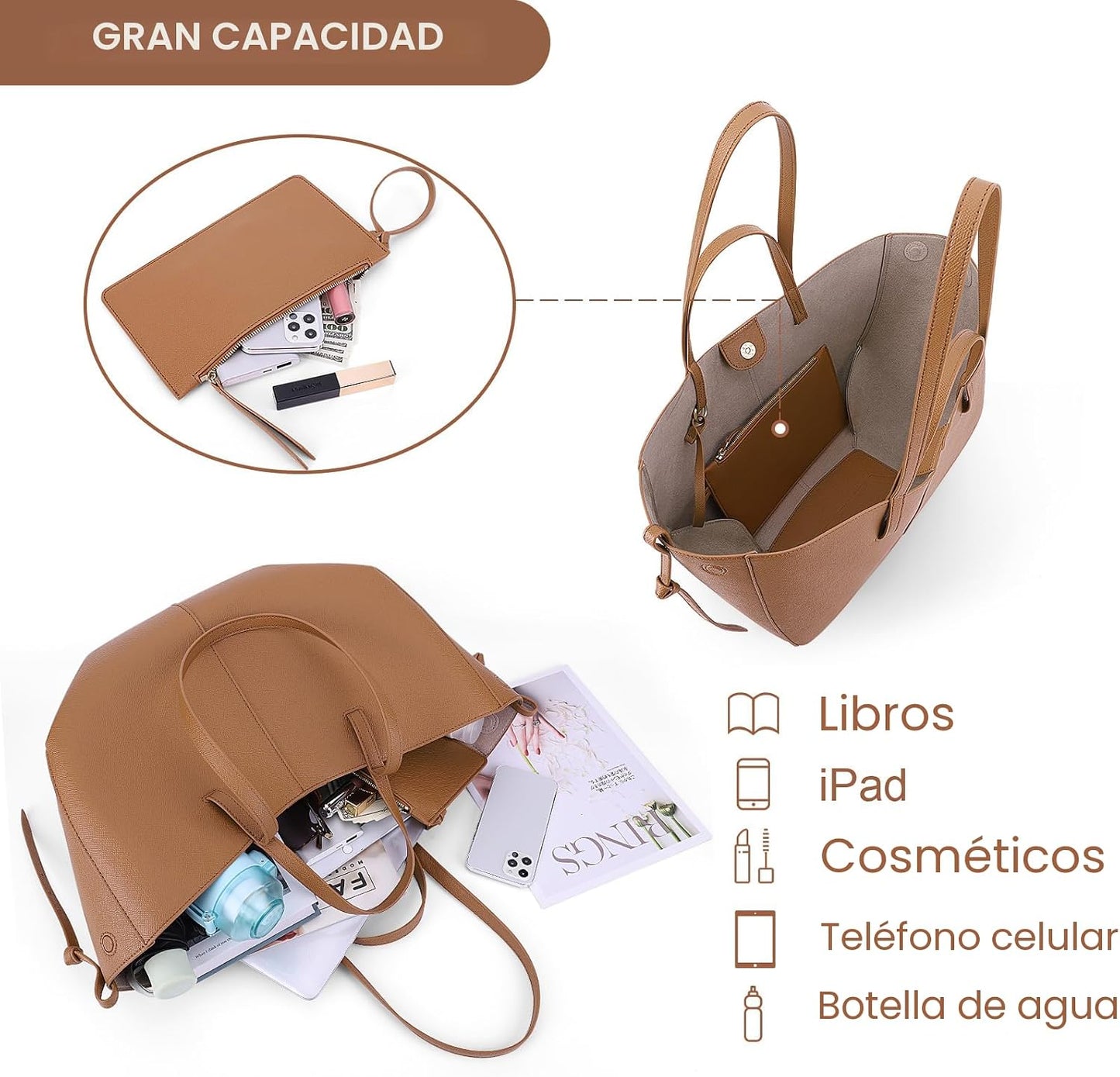Juoxeepy Bolsa de trabajo de piel sintética para mujer, bolso de ma...