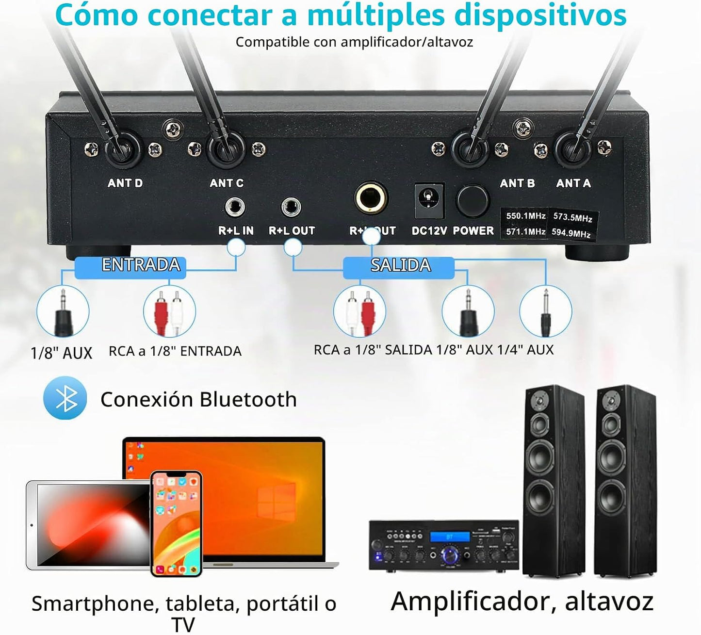 ZERFUN Sistema de Micrófono Inalámbrico Recargable de 4 Canales, Mi...