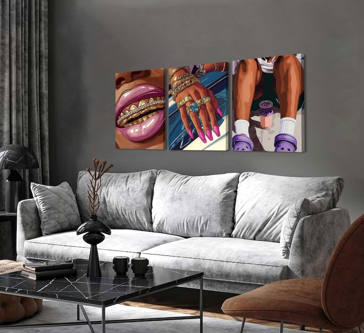 Juego de 3 pinturas enmarcadas para pared de chicas negras, pintura...