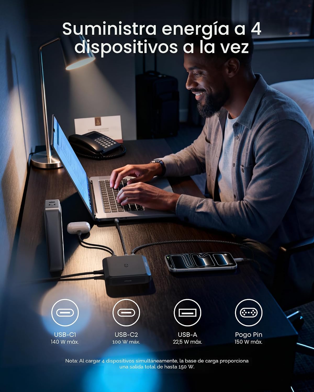 Anker Base de carga, carga máxima de 150W para 4 dispositivos, func...