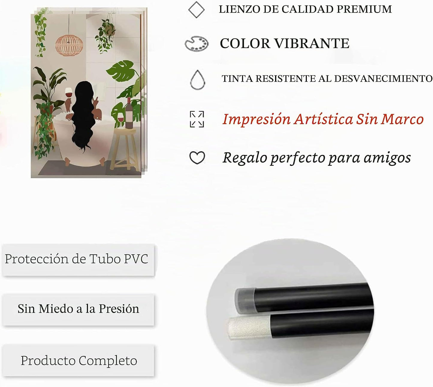 WSTUKVV 3 piezas de arte de pared para baño de chica negra, pósters...