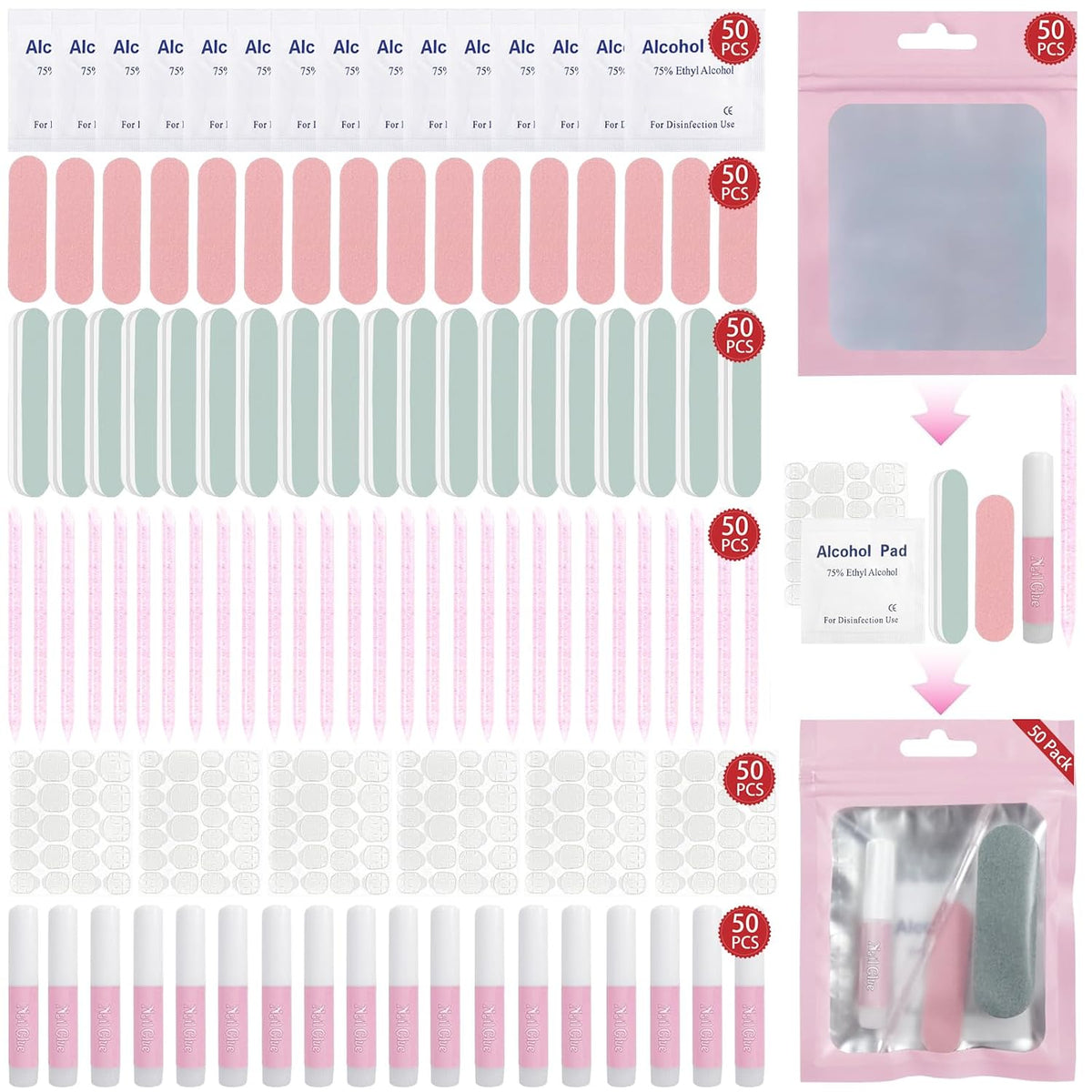 Juego de 50 herramientas de uñas a presión: kit de preparación de u...