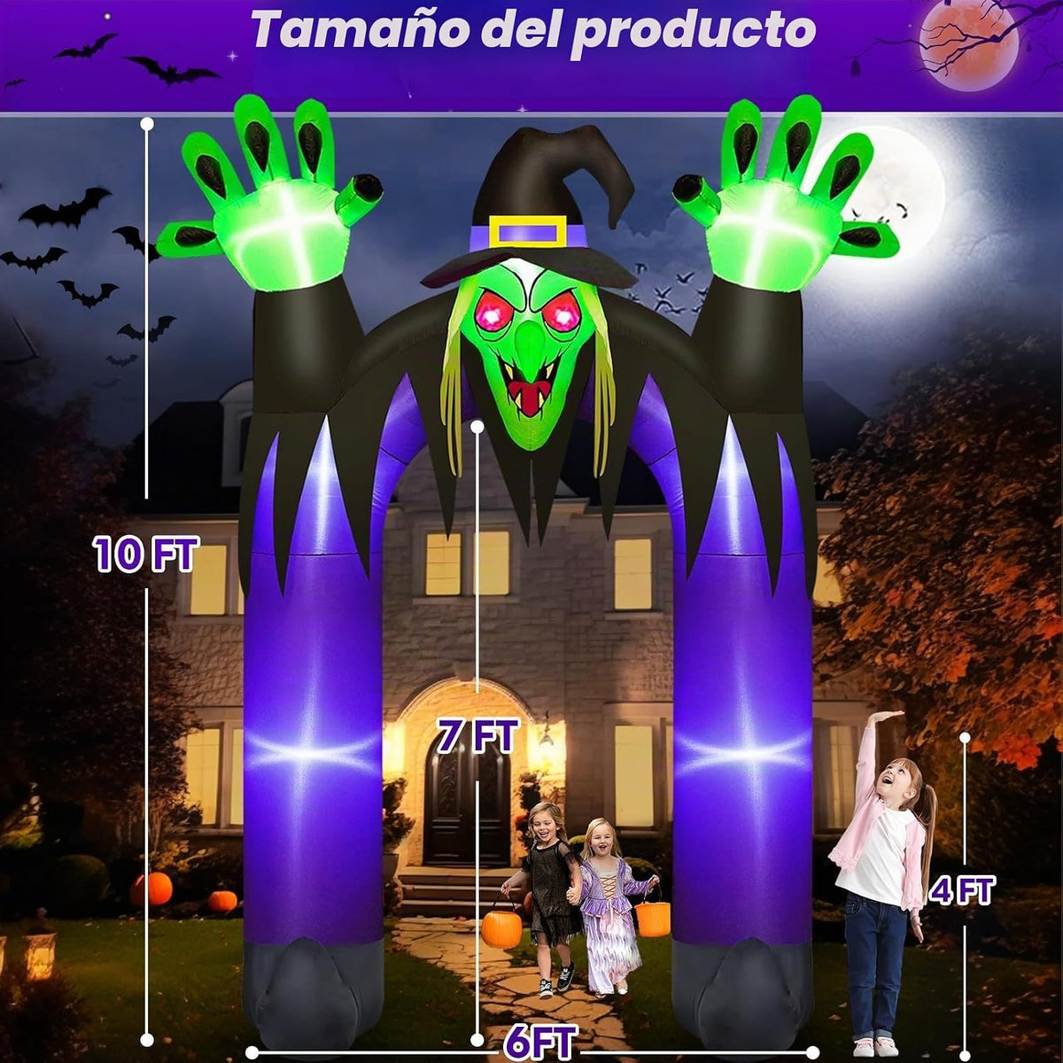 Danxilu Inflables de Halloween de 10 pies de alto, arco de bruja pa...