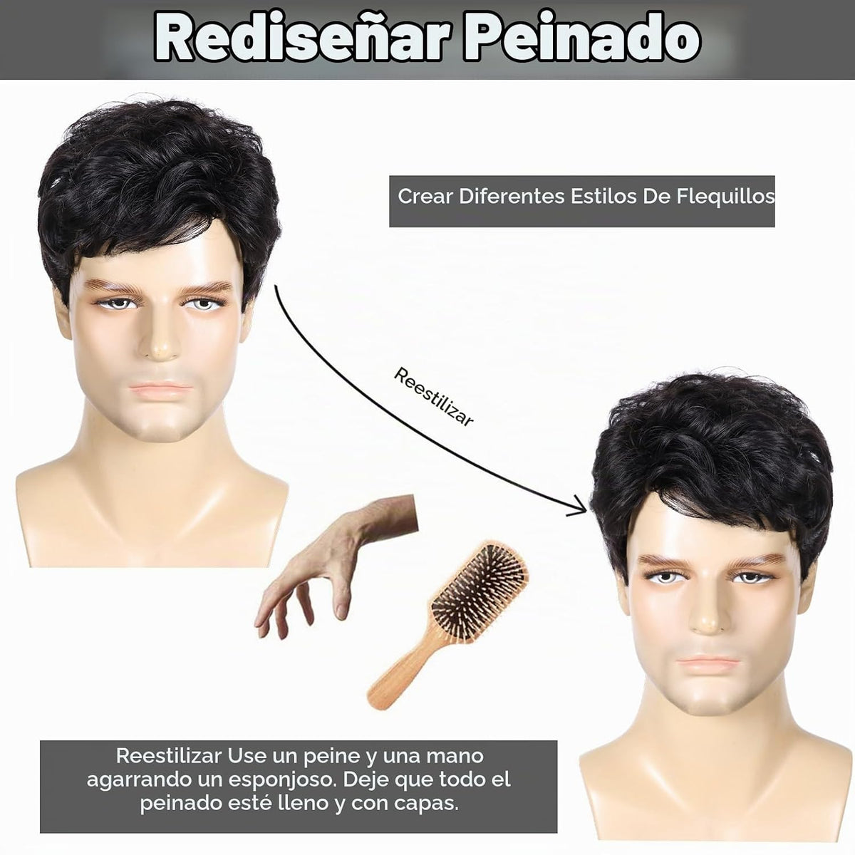 DDHAIR Peluca para hombre, pelucas cortas negras para hombres, pelu...