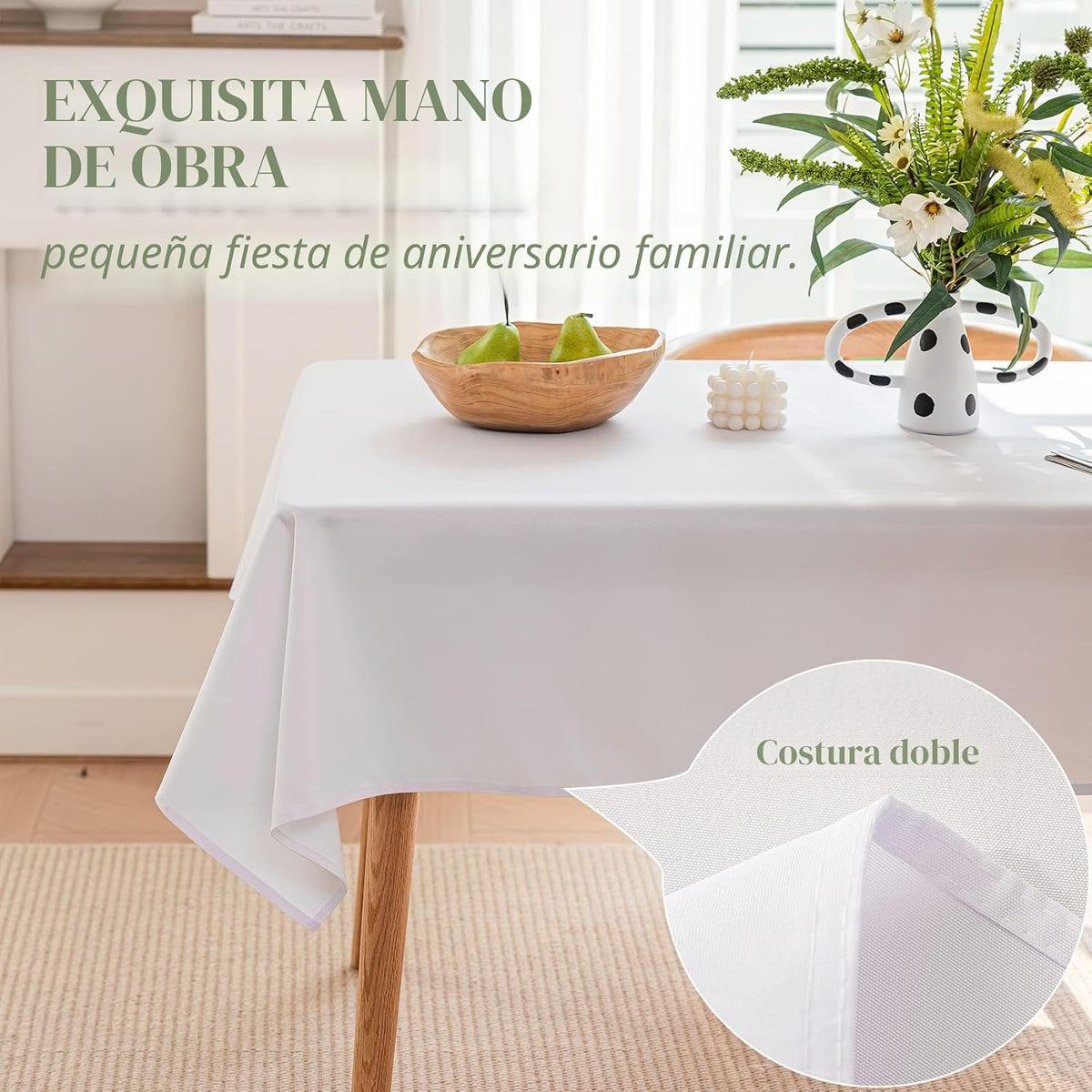BYDOLL Mantel blanco de 60 x 84 pulgadas para mesas rectangulares d...