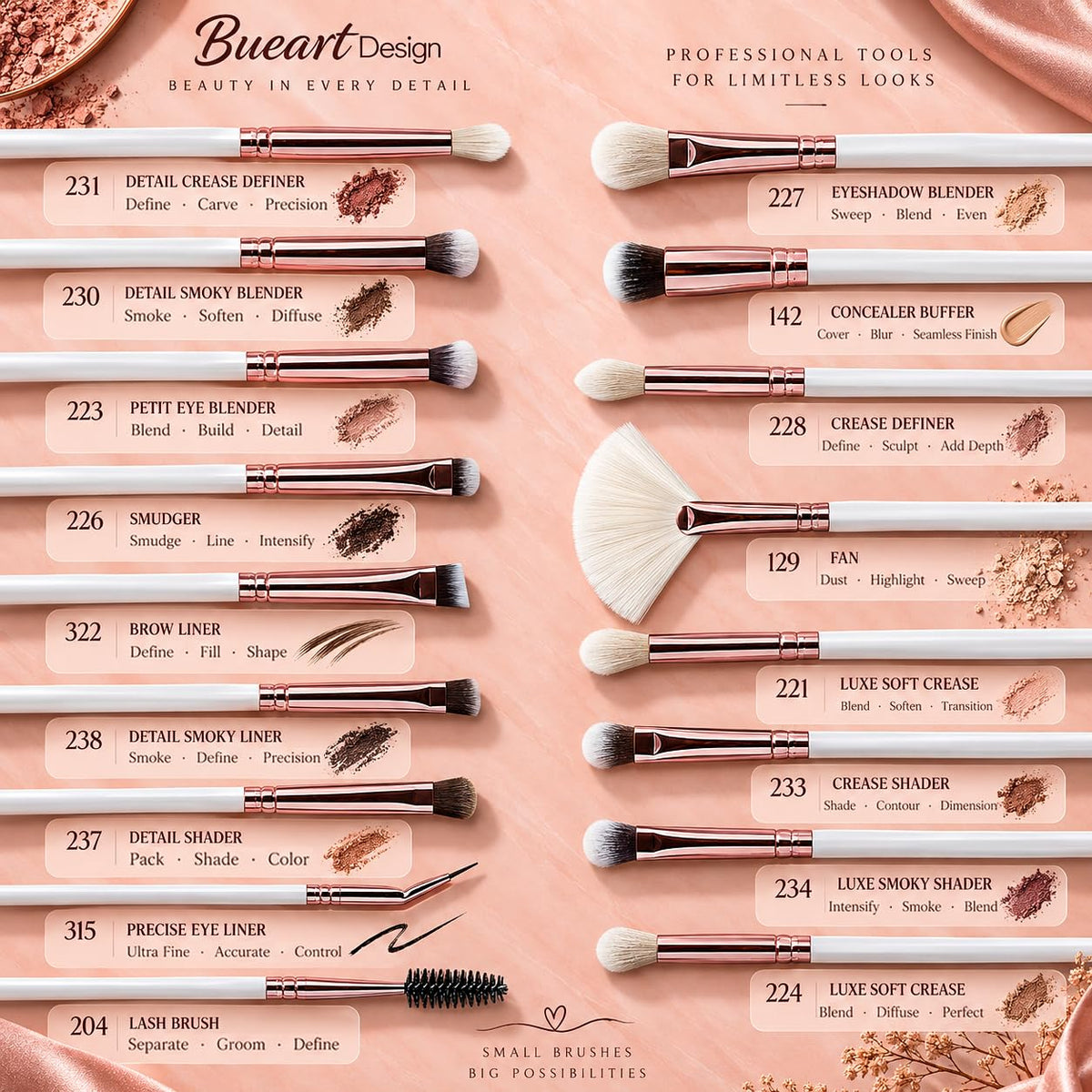 Set de brochas de maquillaje profesional 32 piezas de pelo de cabra...