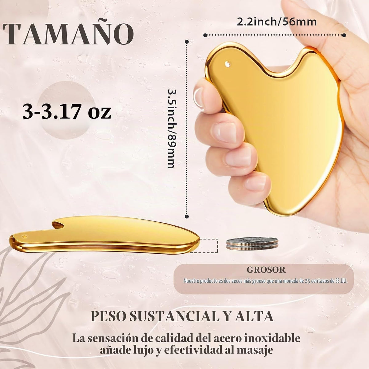 Nuanchu 304 Gua Sha - Herramienta facial de acero inoxidable, color...