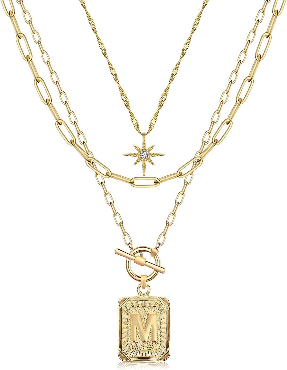 MJartoria Collares con iniciales en capas para mujer, modernos, cha...