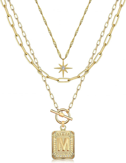 MJartoria Collares con iniciales en capas para mujer, modernos, cha...