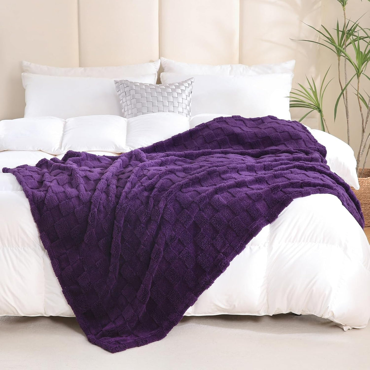 Linecooo Manta de forro polar morado profundo de 50 x 60 pulgadas,...