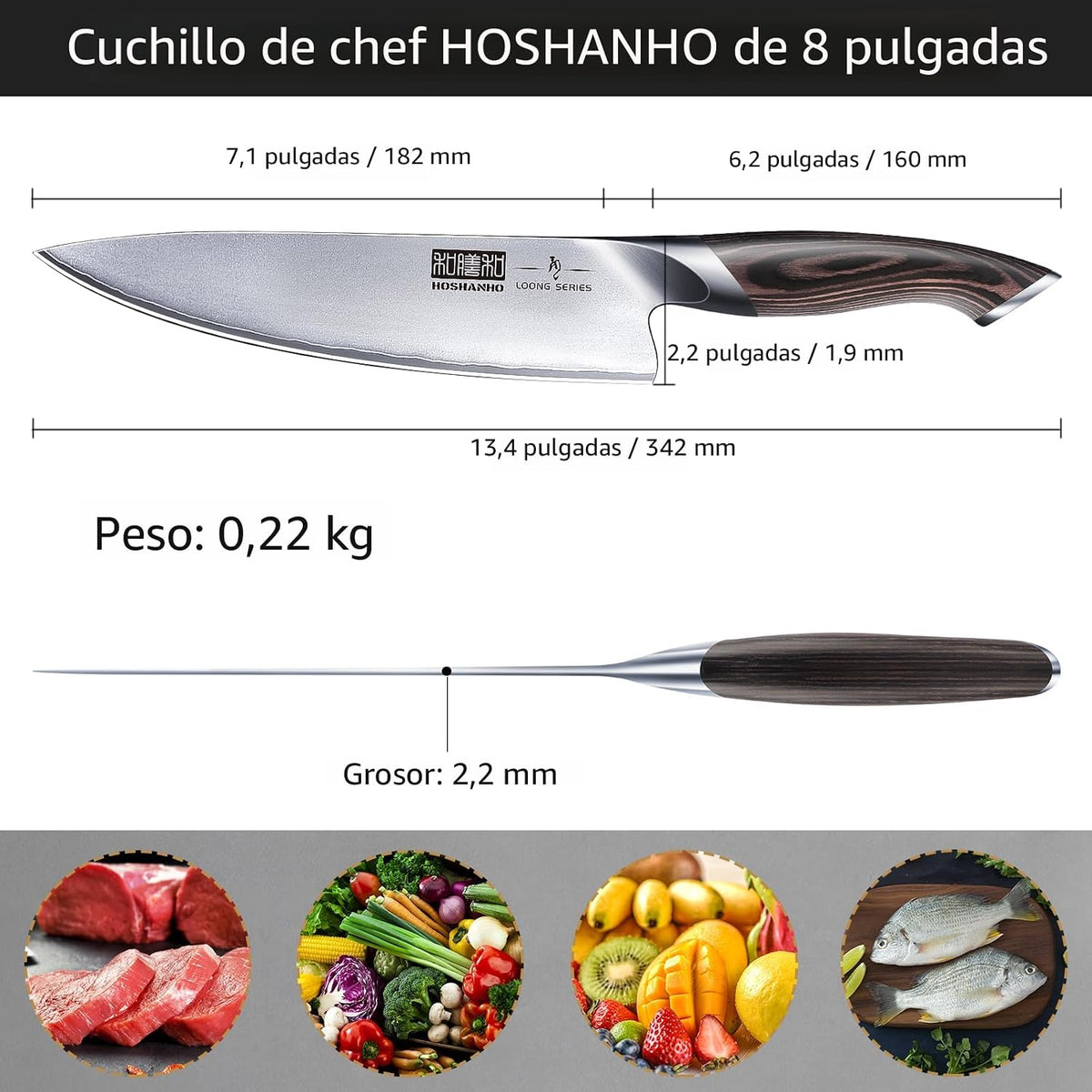 HOSHANHO Cuchillo de cocina japonés de acero de alto carbono, cuchi...