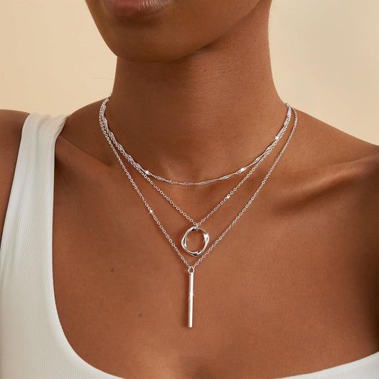 Cuzmly - Collares en capas de plata para mujer, conjunto de collare...