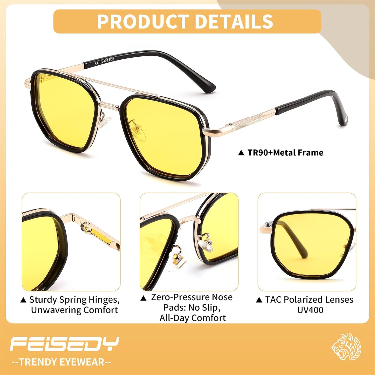 FEISEDY - Lentes de sol polarizados estilo aviador para hombres, ma...