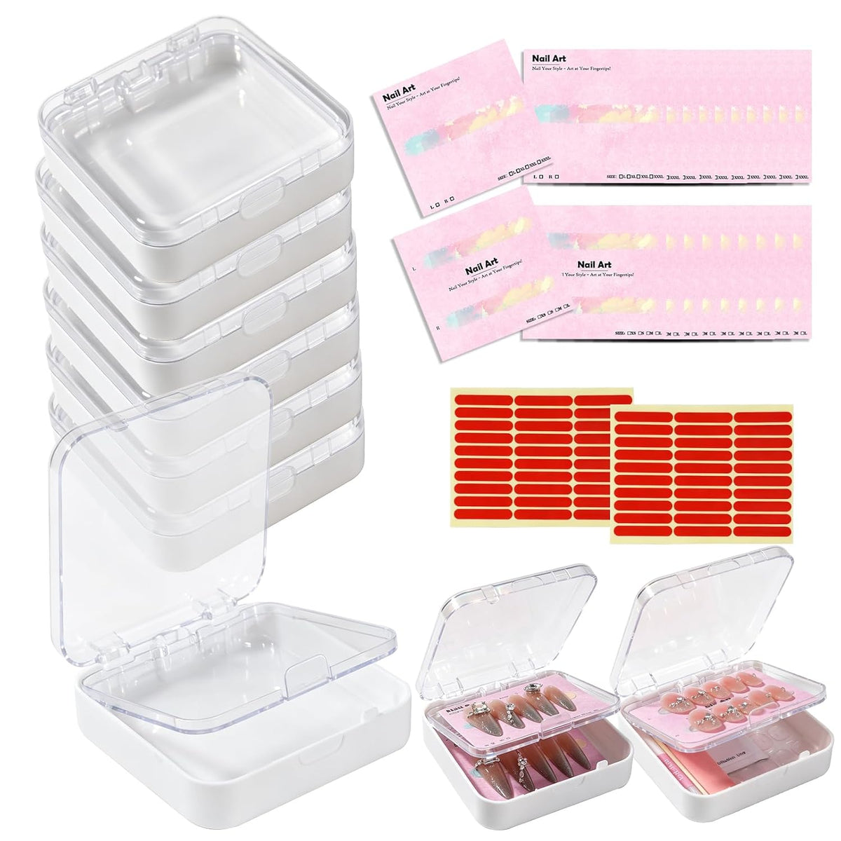 Caja de uñas a presión (blanco, 6 piezas) | Caja organizadora para...
