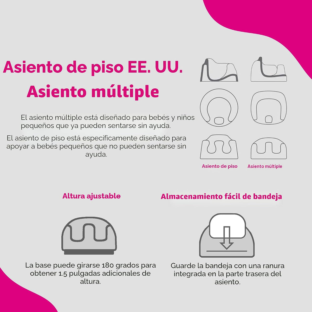 Bumbo Asiento Múltiple 3 en 1 para 6 a 36 Meses, Asiento de Piso de...