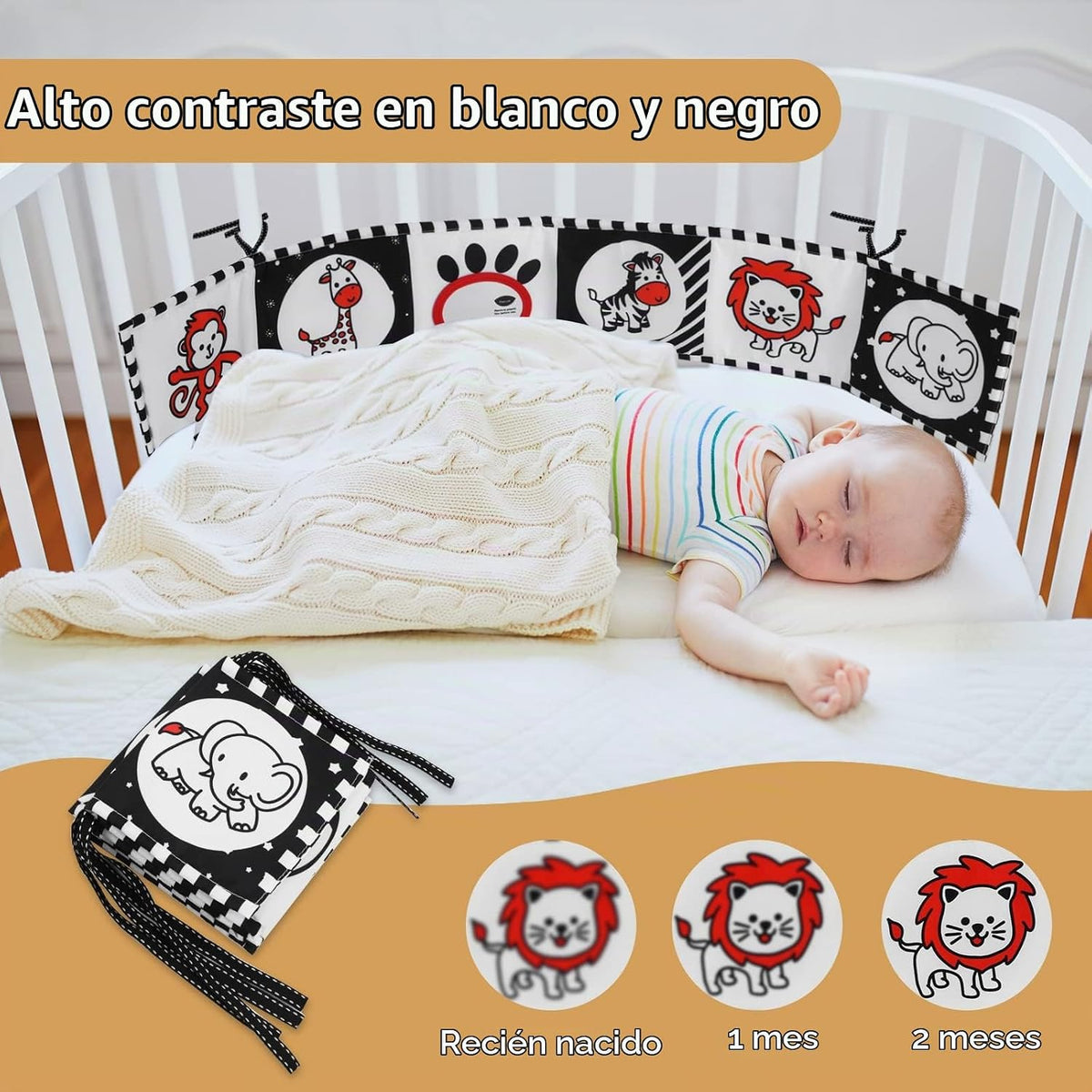 Vicloon Juguetes blancos y negros del bebé, libro del bebé del alto...