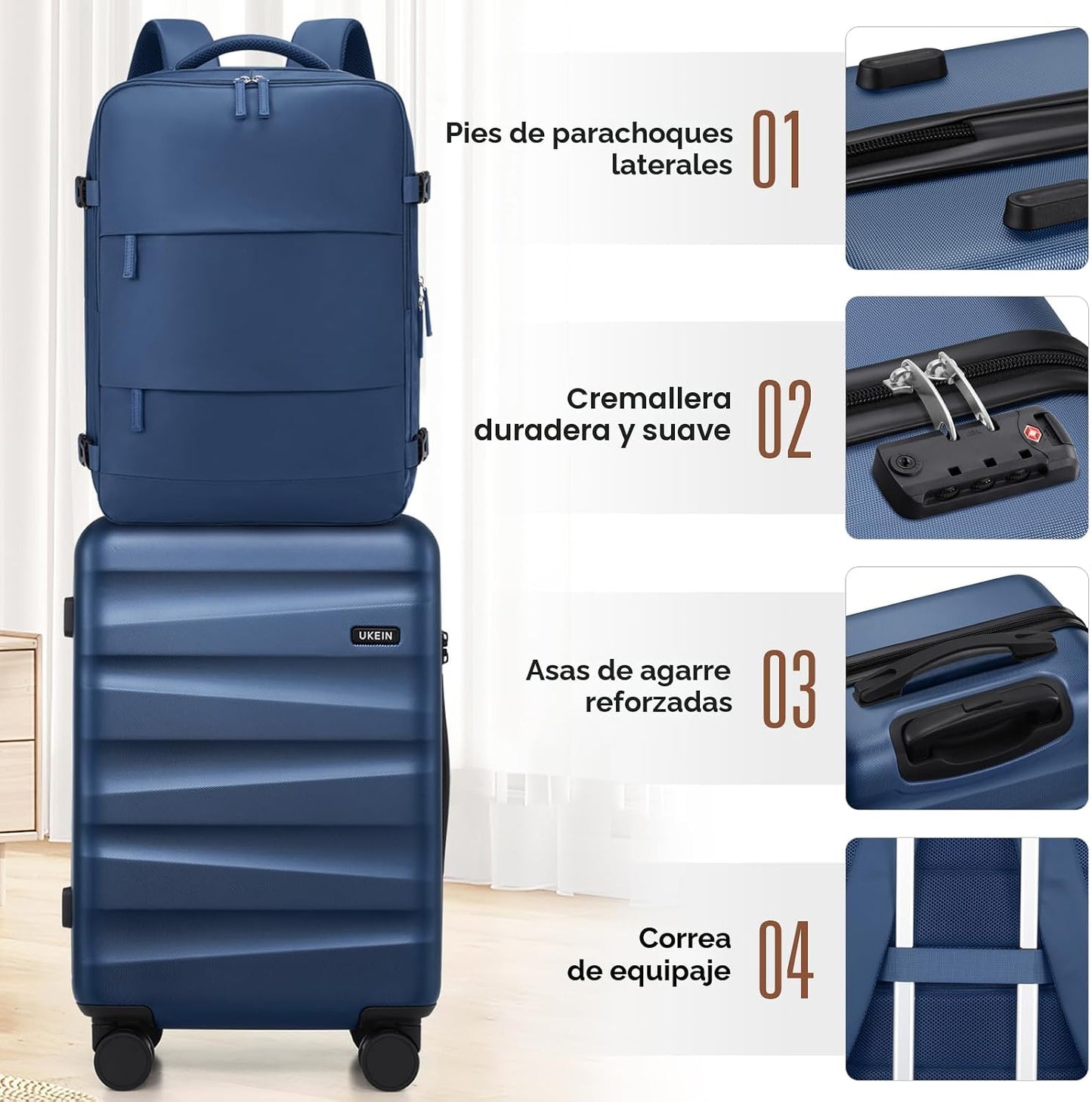 Juego de maletas UKEIN con mochila, equipaje de mano de policarbona...