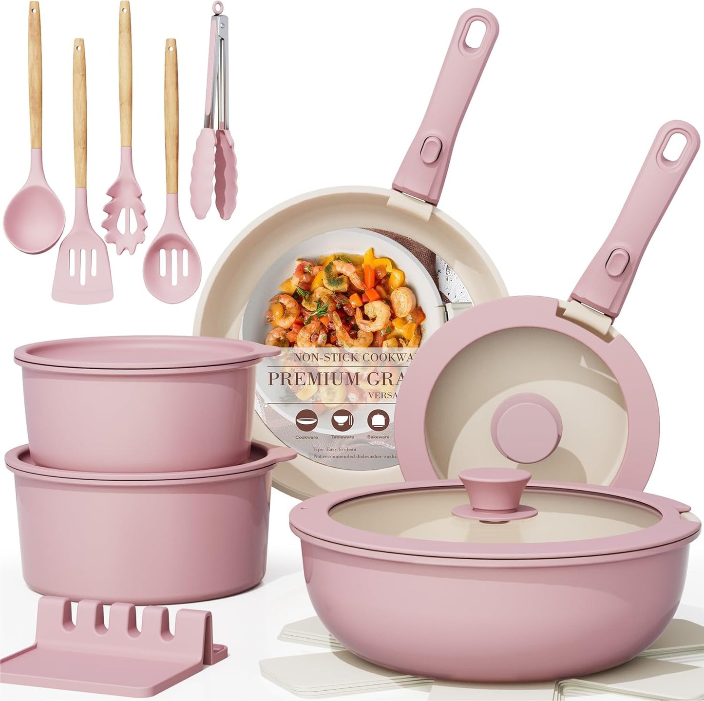 Astercook Juego de 21 ollas y sartenes antiadherentes, juego de ute...