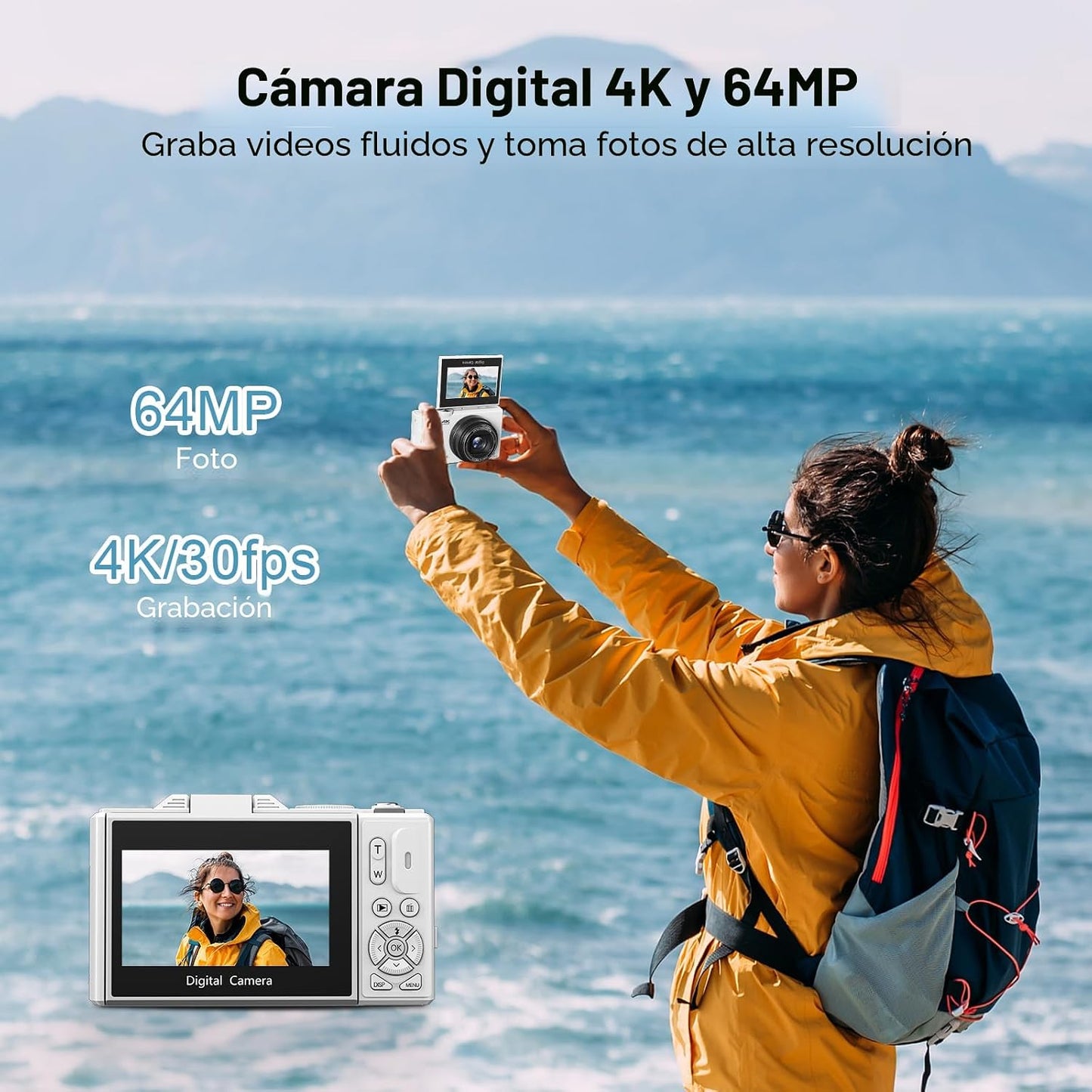 Cámara Digital 4K para Fotografía, Cámara de Vlogging de 64MP para...