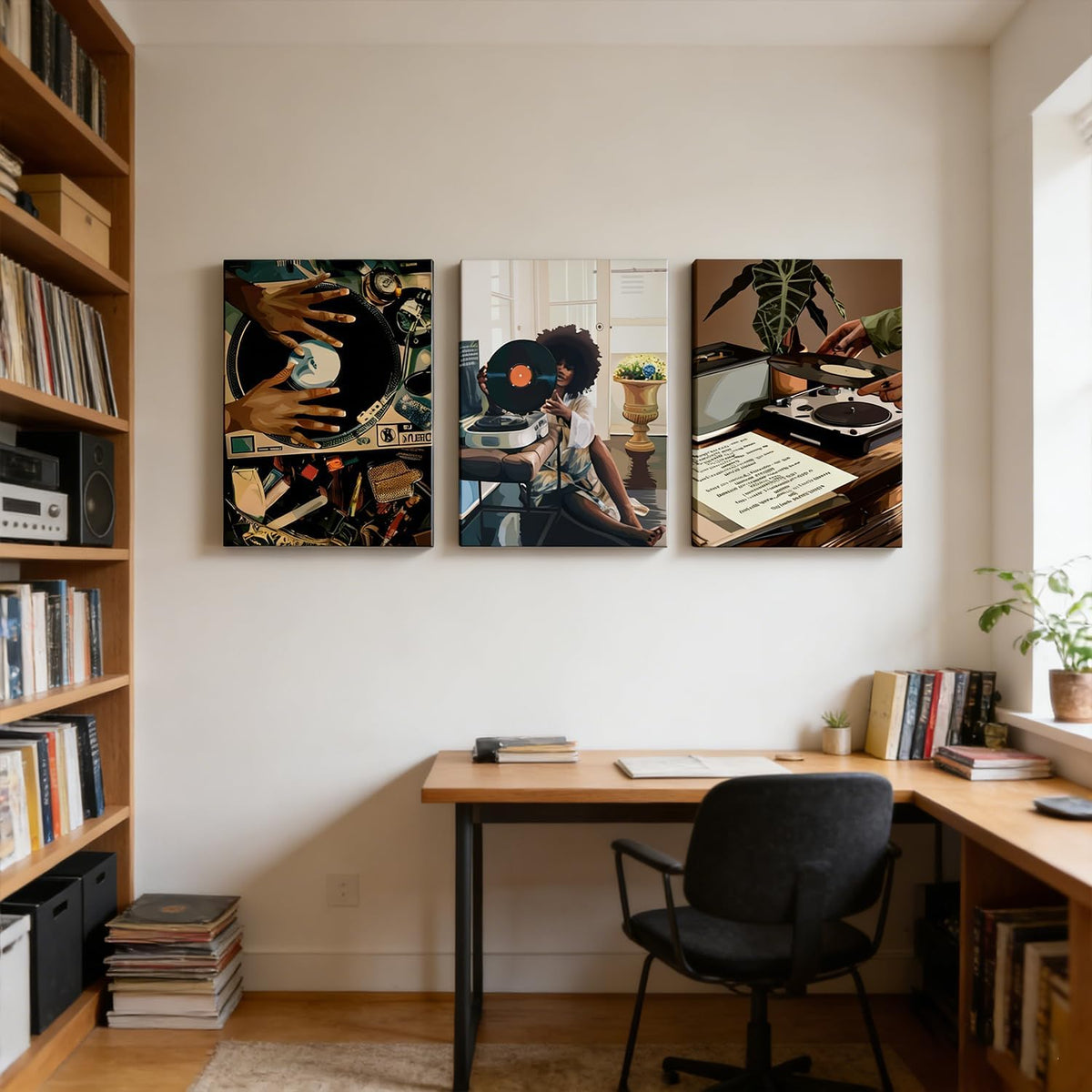 3 piezas de arte de pared en lienzo de niña negra moderna, pintura...