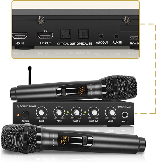 Sound Town Sistema mezclador de karaoke con micrófono inalámbrico c...