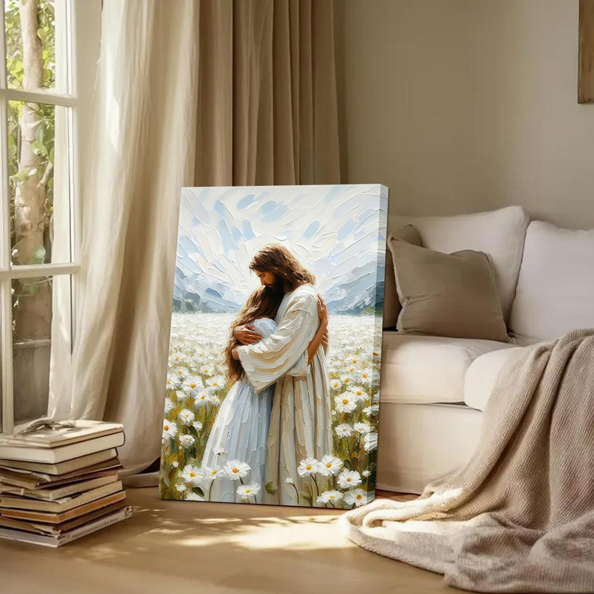 Lienzo de Jesús Abrazando a una Mujer Arte de Pared Jesús y Niña De...