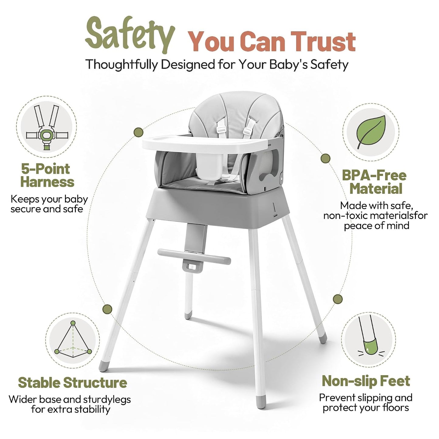 Silla alta plegable 5 en 1, silla alta convertible para bebés y niñ...
