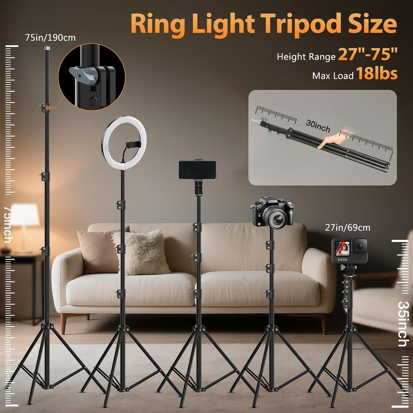 MACTREM Anillo de luz grande de 22 pulgadas con soporte, trípode de...
