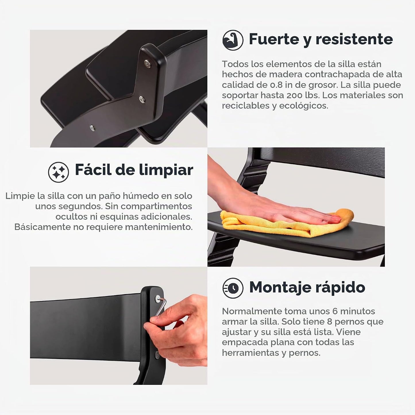 FORNEL Silla alta moderna de madera negra | La silla ajustable Grow...