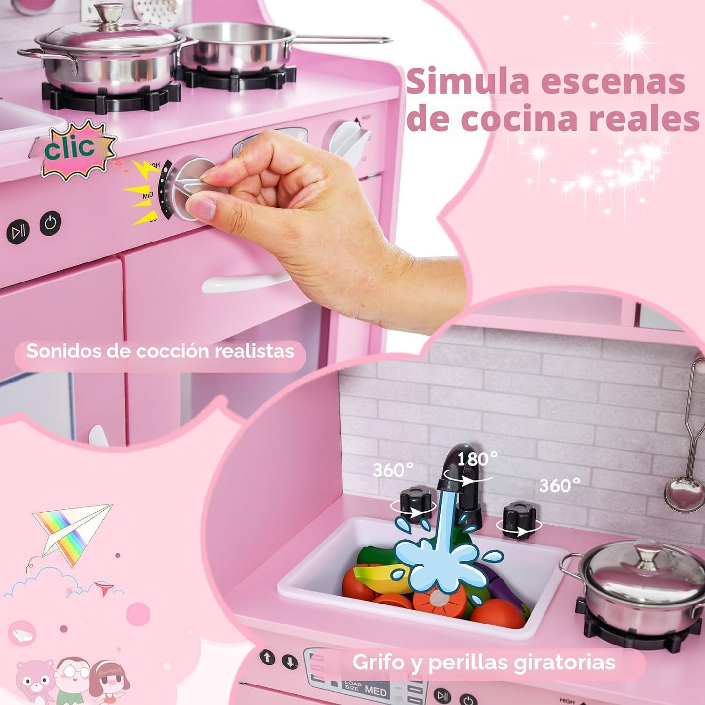 HONEY JOY Set de cocina de madera de juguete para niños, juego de s...
