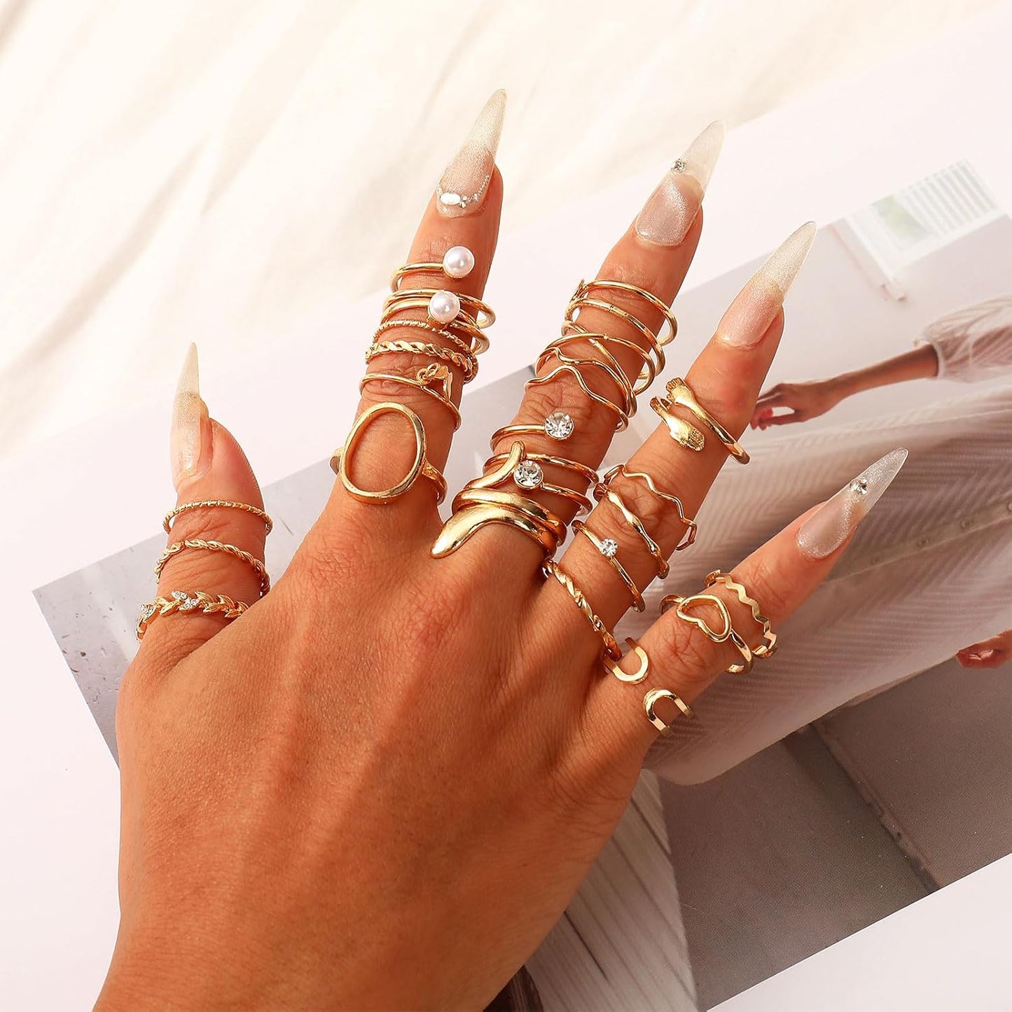 CHICUTIE Juego de anillos dorados para nudillos para mujeres, apila...