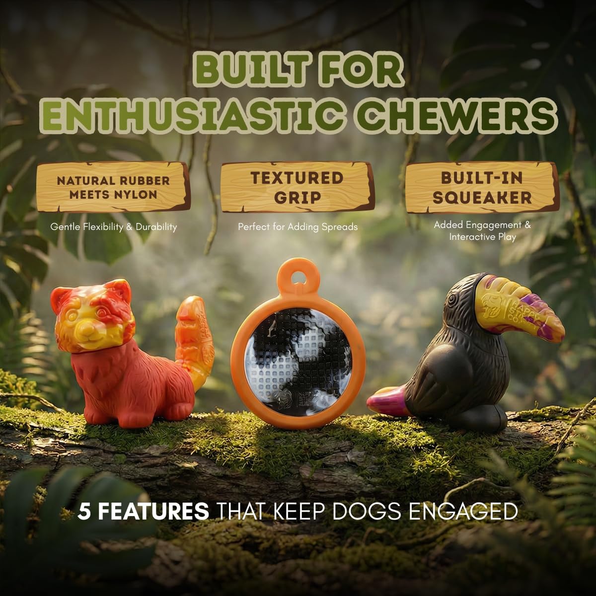 Happy PowerFlex Jungle Trek - Juguetes masticables para perros, jue...