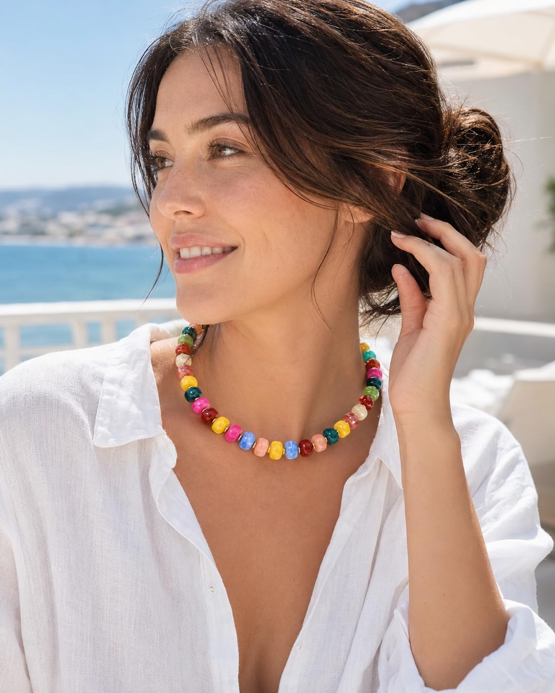 Abiotp Collar bohemio colorido con cuentas gruesas para mujer, garg...