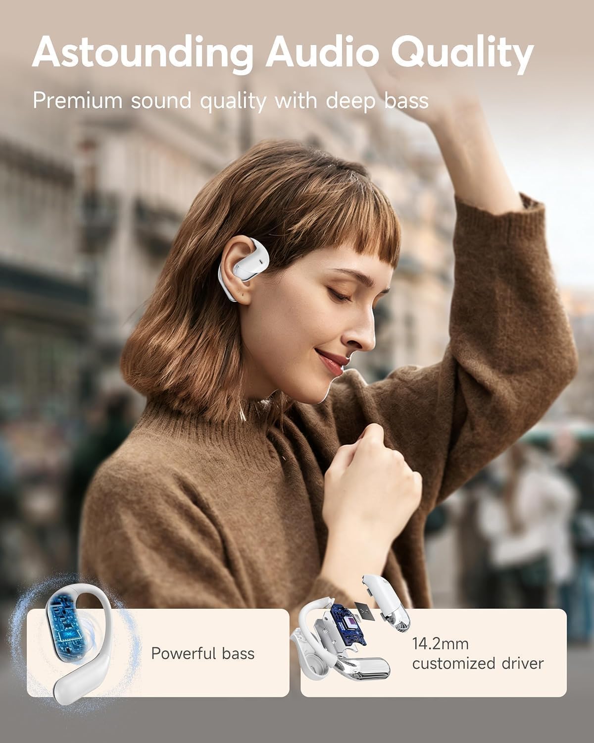 Auriculares inalámbricos de oreja abierta Bluetooth 5.8 Pearl Ivory...