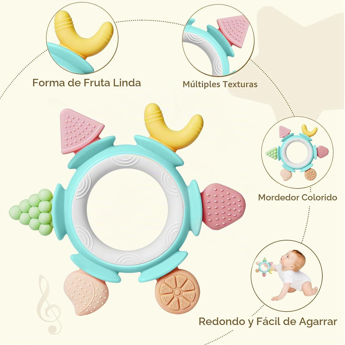 Hooku Mordedores de silicona para bebés de 6 a 12 meses, juguetes d...
