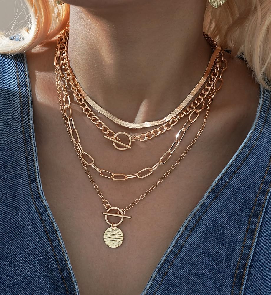 iF YOU Collares vintage con capas de oro para mujer, a la moda, con...
