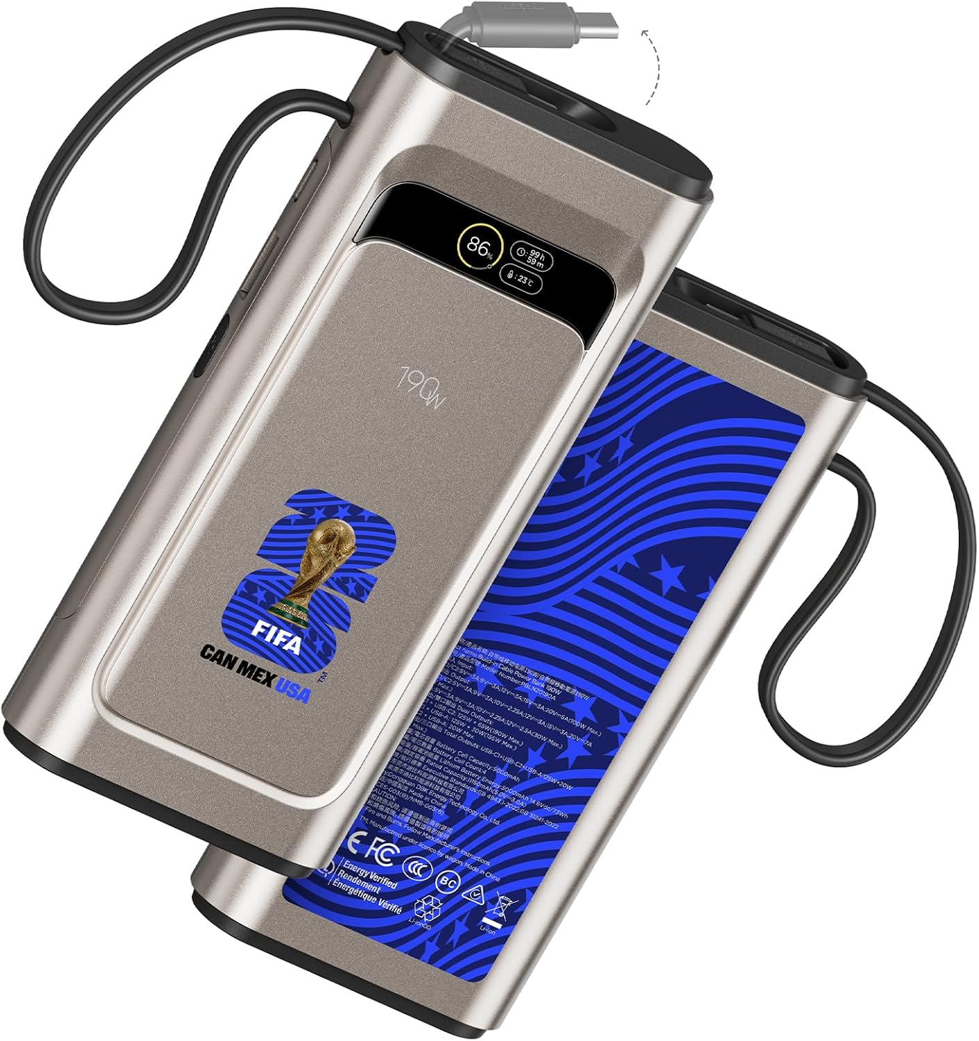 Banco de energía 2026 con licencia de la FIFA de 190 W 20000 mAh pa...