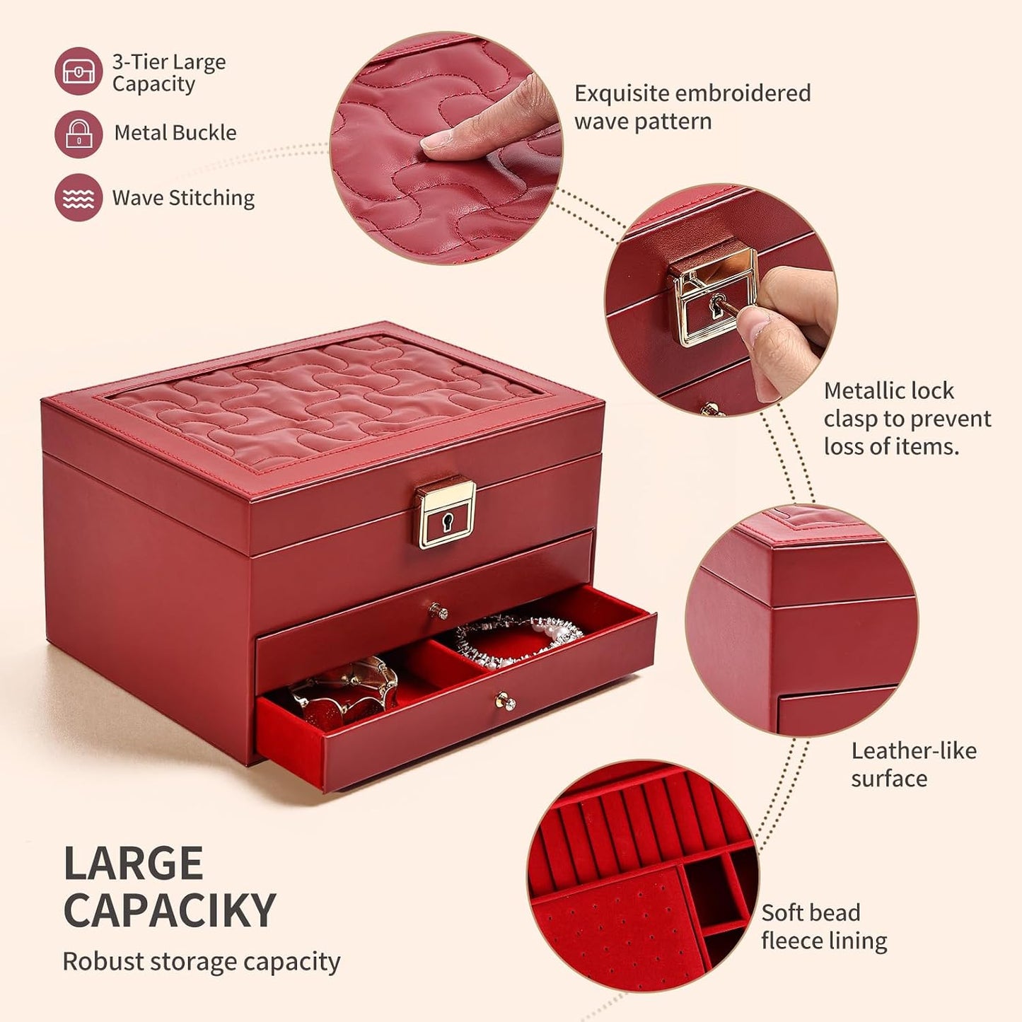 Greenfeather Joyeros para mujer, caja organizadora de joyas con tap...