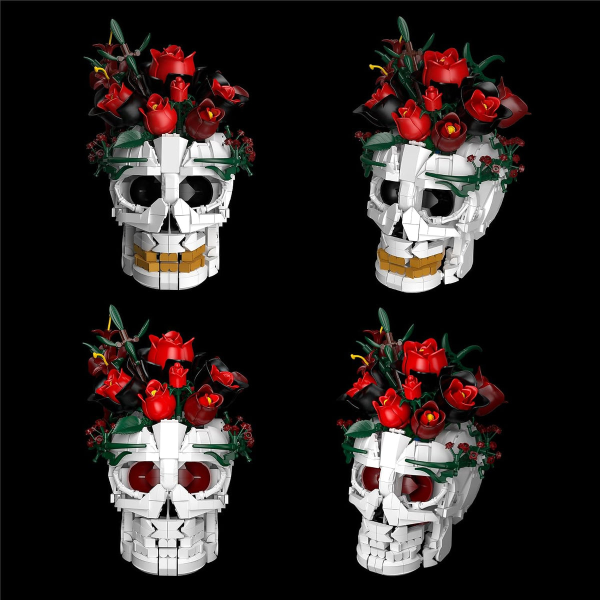 Juego de construcción de ramo de flores de calavera y rosas, decora...