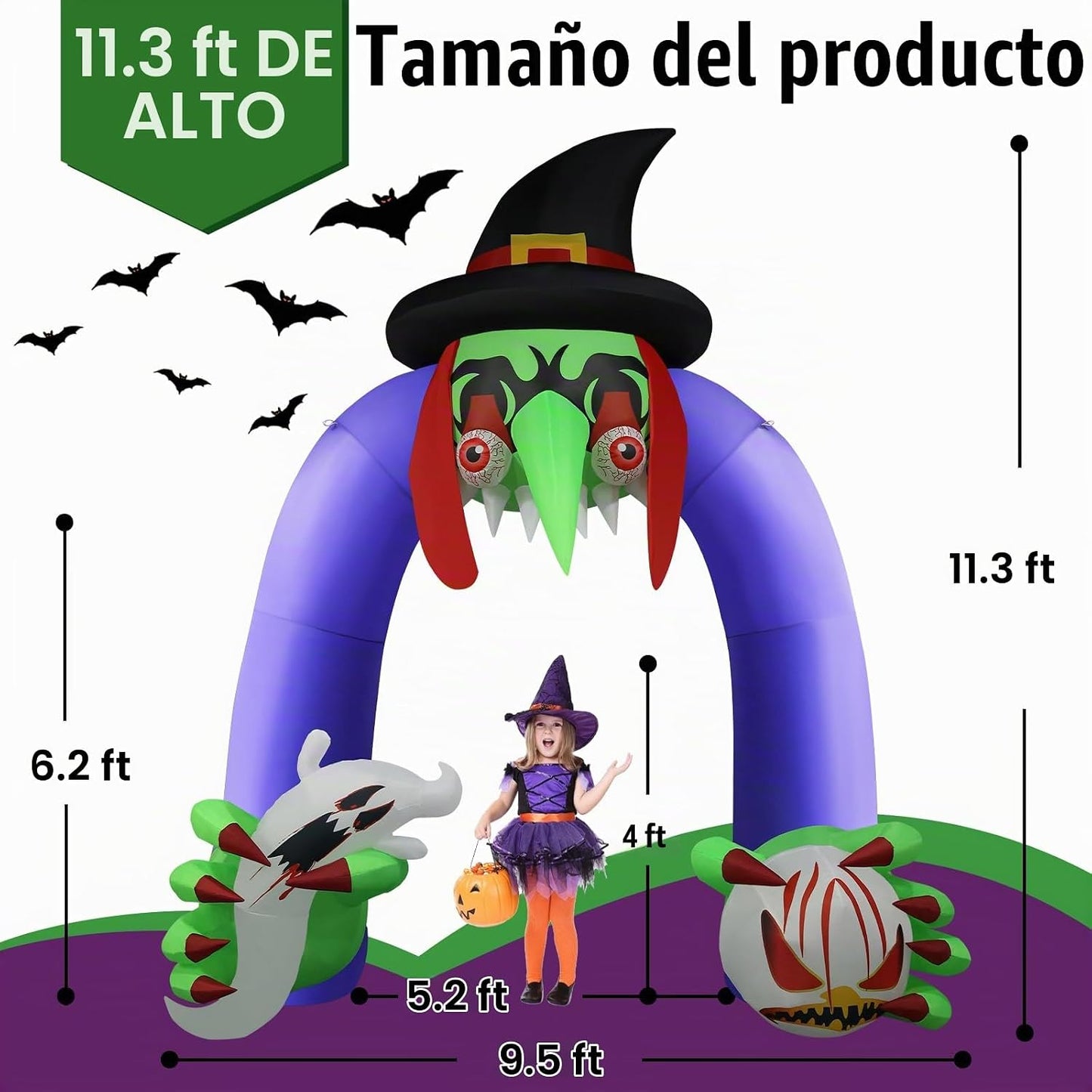 Inflables de Halloween gigante de 11 pies de alto arco de bruja | D...