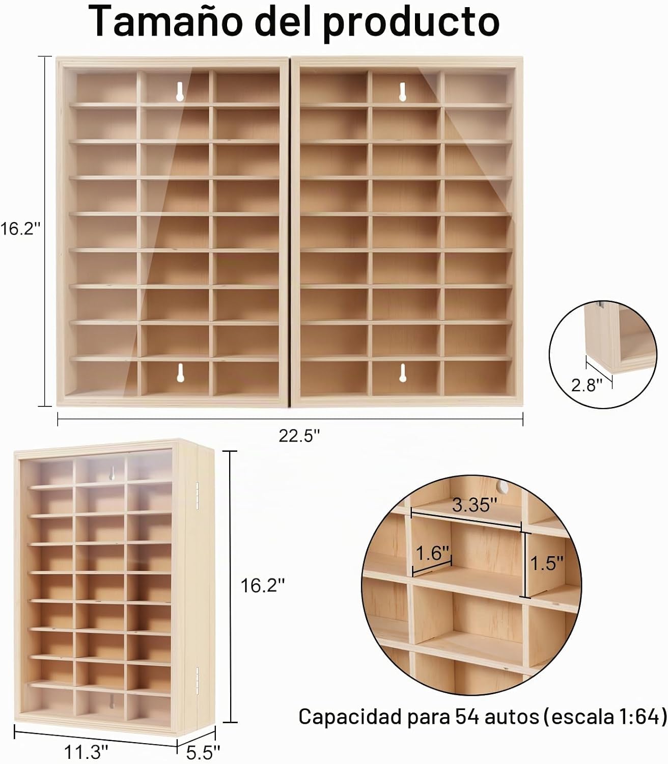 Vitrina de madera para montaje en pared para Hot Wheels 54 Space 1\...