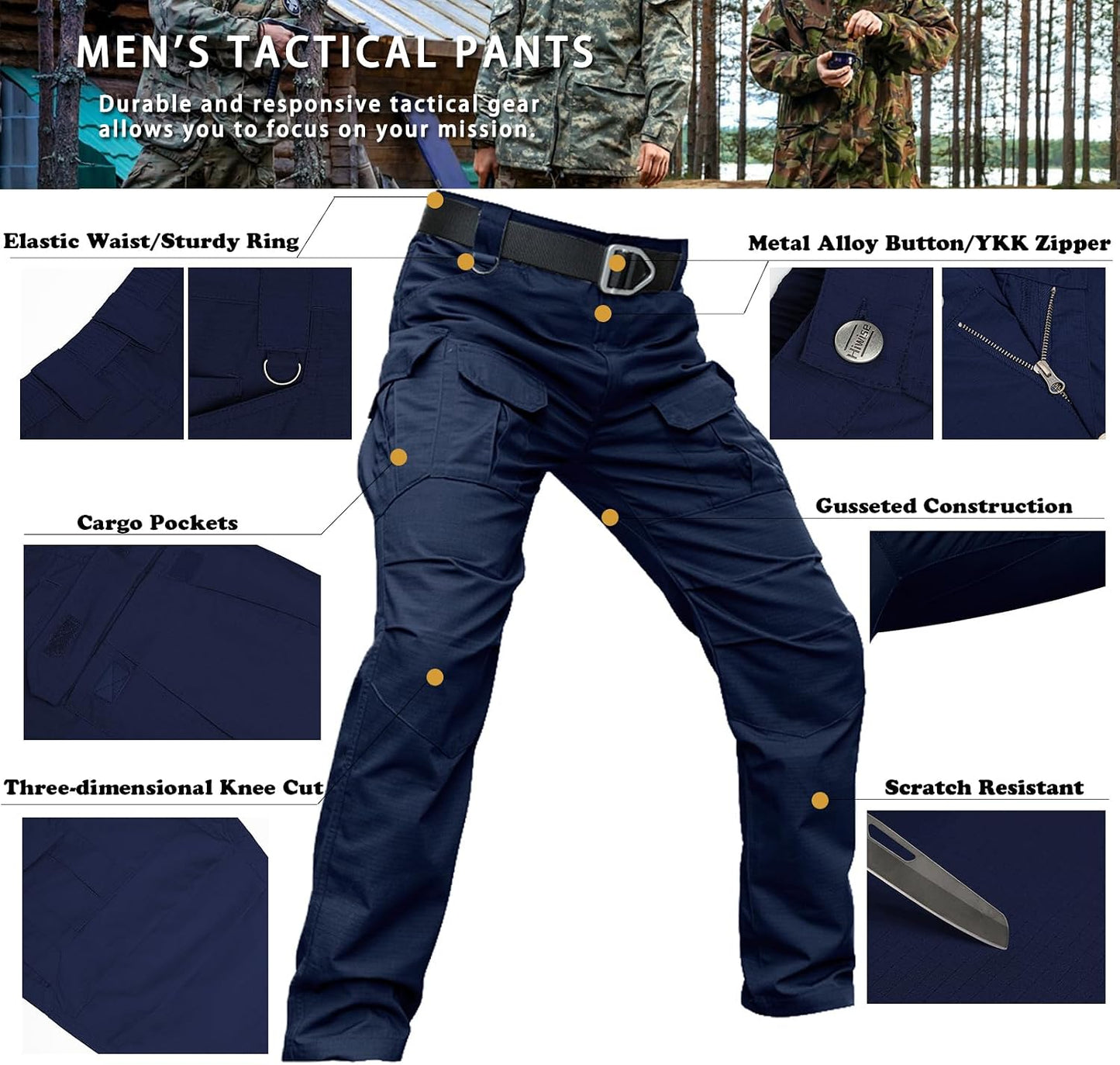 Hiwise Pantalones tácticos elásticos para hombre, resistentes al ag...